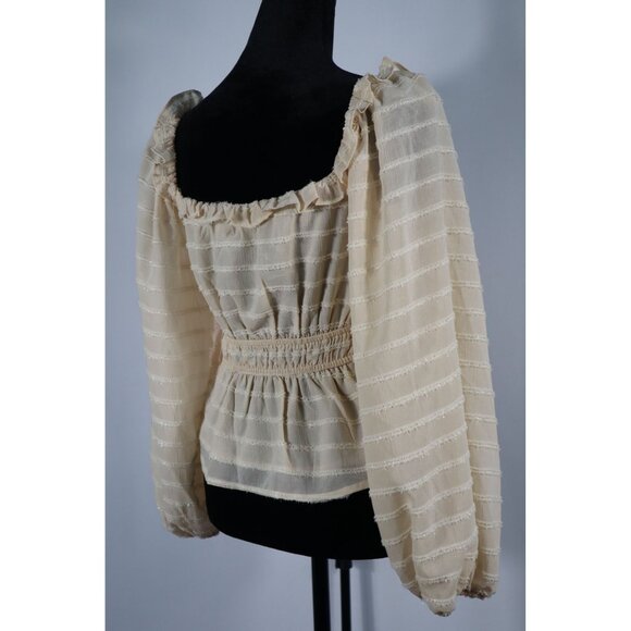 ASTR The Label women's Cream Long-Sleeve Peplum Top XS Ruffle Detail - Picture 4 of 12
